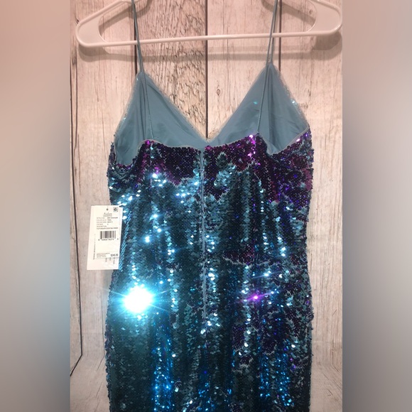 NWT!!! Aidan Mattox Teal/Purple FlipSequin Cocktail Spagh Strap Dress Sz 2 - Picture 9 of 14